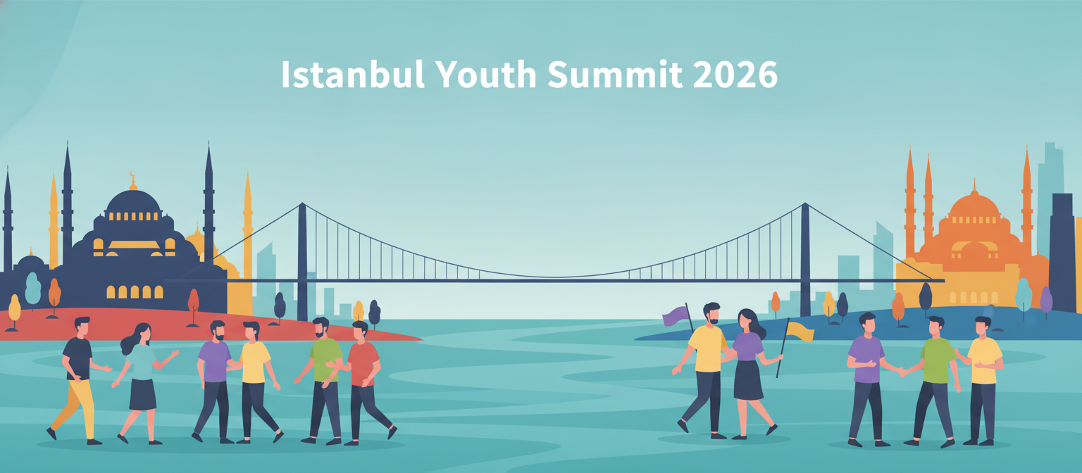 Istanbul Youth Summit 2026 illustration with the Istanbul skyline and Bosphorus bridge