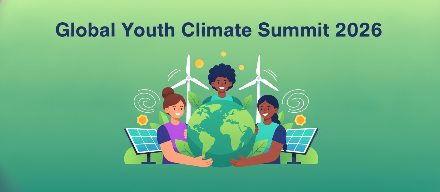 Global Youth Climate Summit 2026 illustration with young activists and a green planet