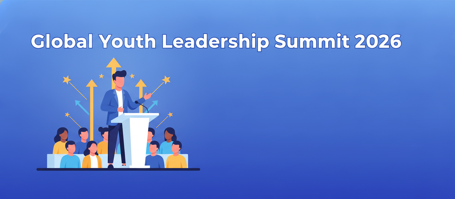 Global Youth Leadership Summit 2026 illustration of a young leader at a podium